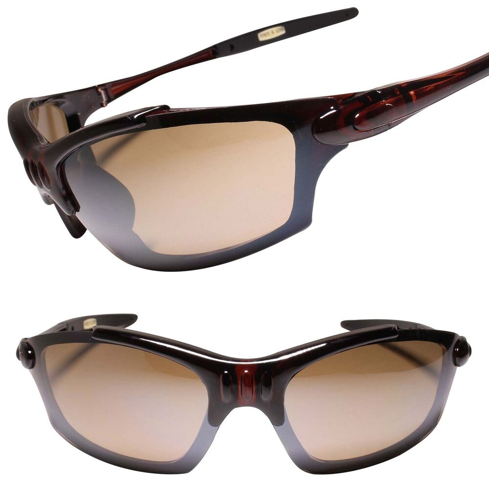 Brown Wrap Around Rectangle Sport Sunglasses for Athletes Biker Fishing Hunting